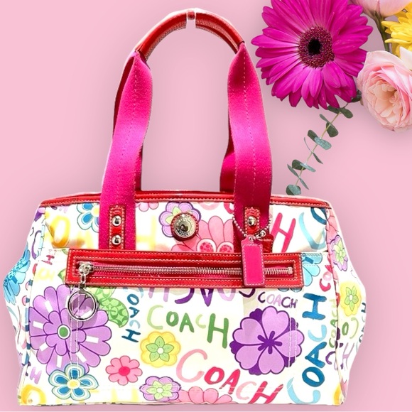 GUC Coach Graffiti Daisy Multi-Color Florals, Pink Nylon Shoulder Bag/Tote - Picture 2 of 16